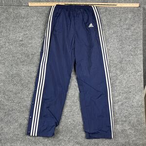 Adidas Track Pants Mens Size L Navy Tearaway Snap Button Stripes Athletic